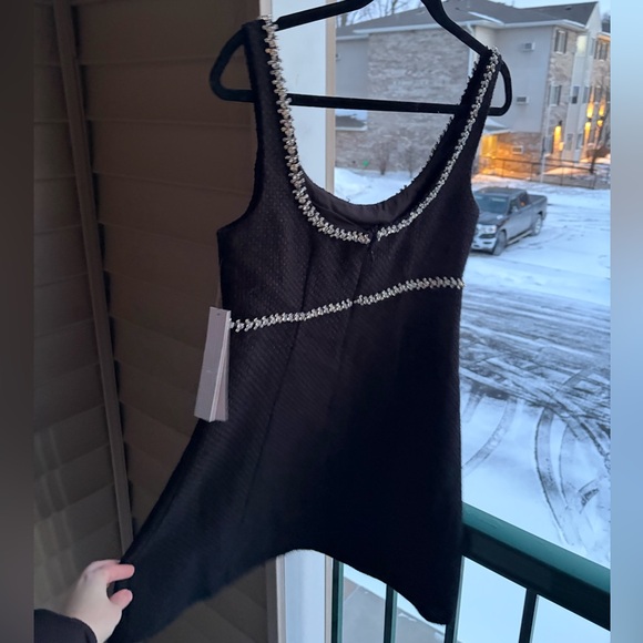 🆕AQUA Black Embellished Tweed Mini Dress Crystal Trim Wool Blend Size S, XS Chic - Picture 7 of 15